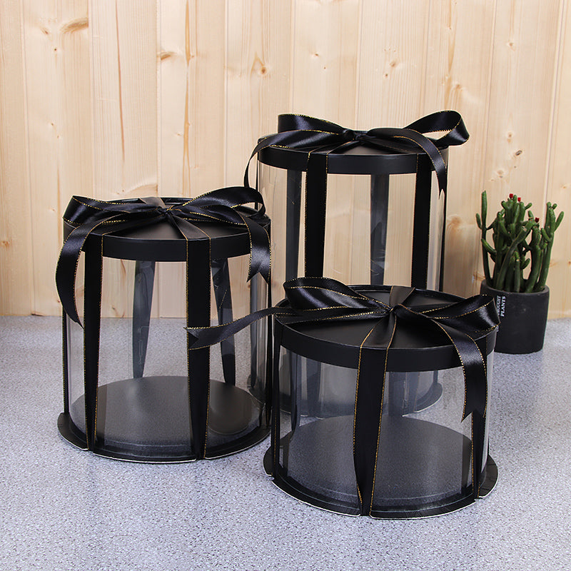 Scatola per Torta Trasparenti in Plastica con Coperchio Nero