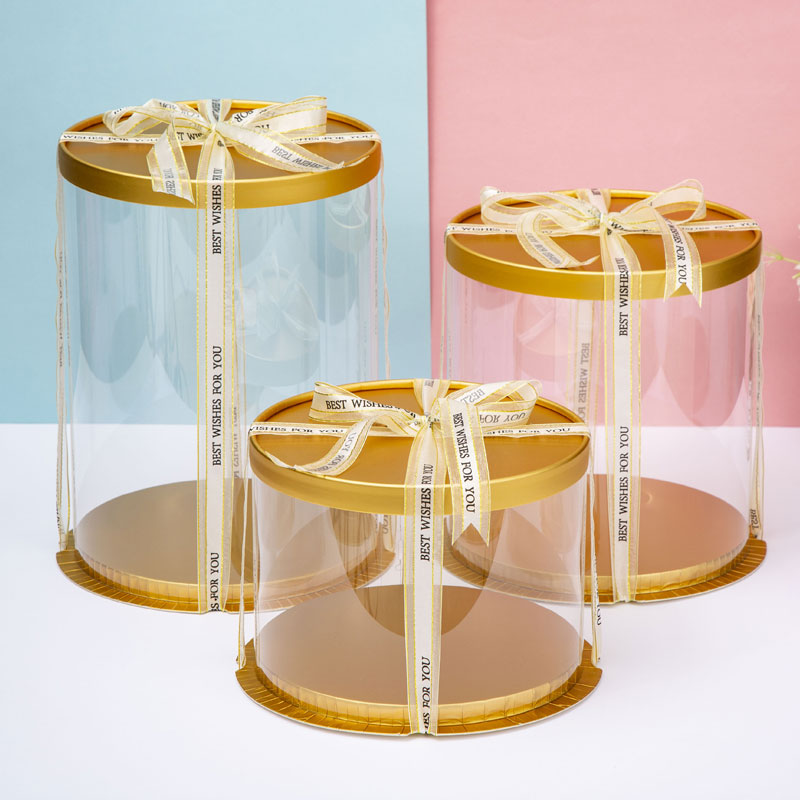 Scatola per Torta Trasparenti in Plastica con Coperchio Oro