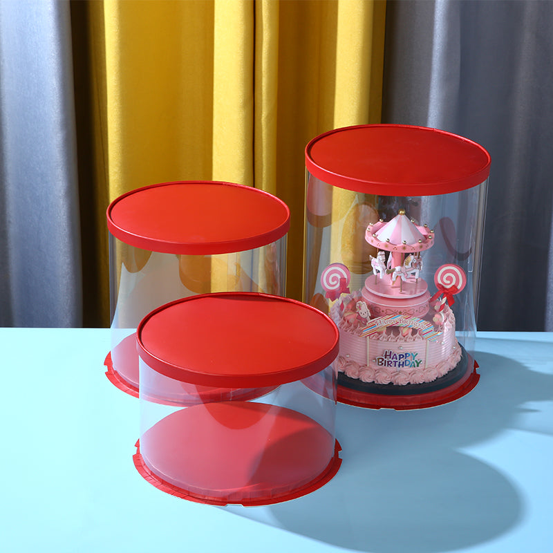 Scatola per Torta Trasparenti in Plastica con Coperchio Rosso