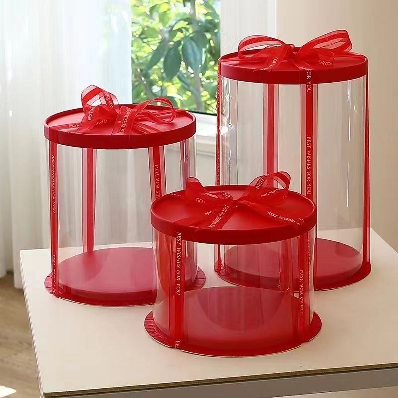 Scatola per Torta Trasparenti in Plastica con Coperchio Rosso