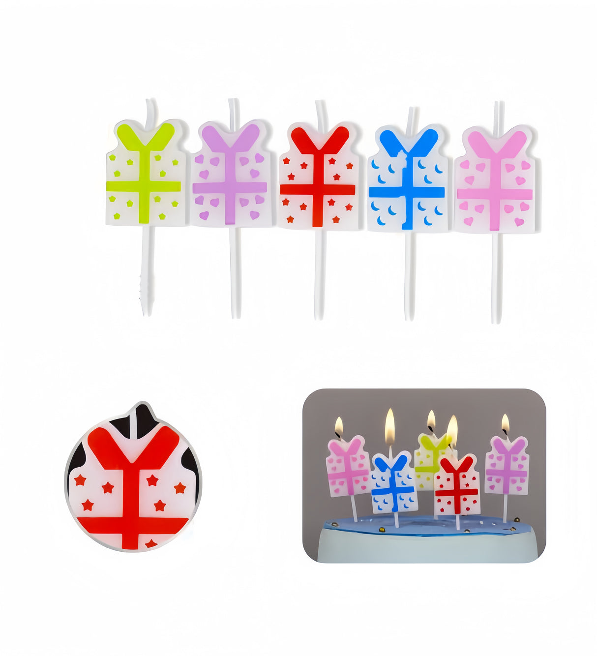Set di 5 pezzi Candele Colorate Compleanno Forma Scatola di Regalo Con Fiocco