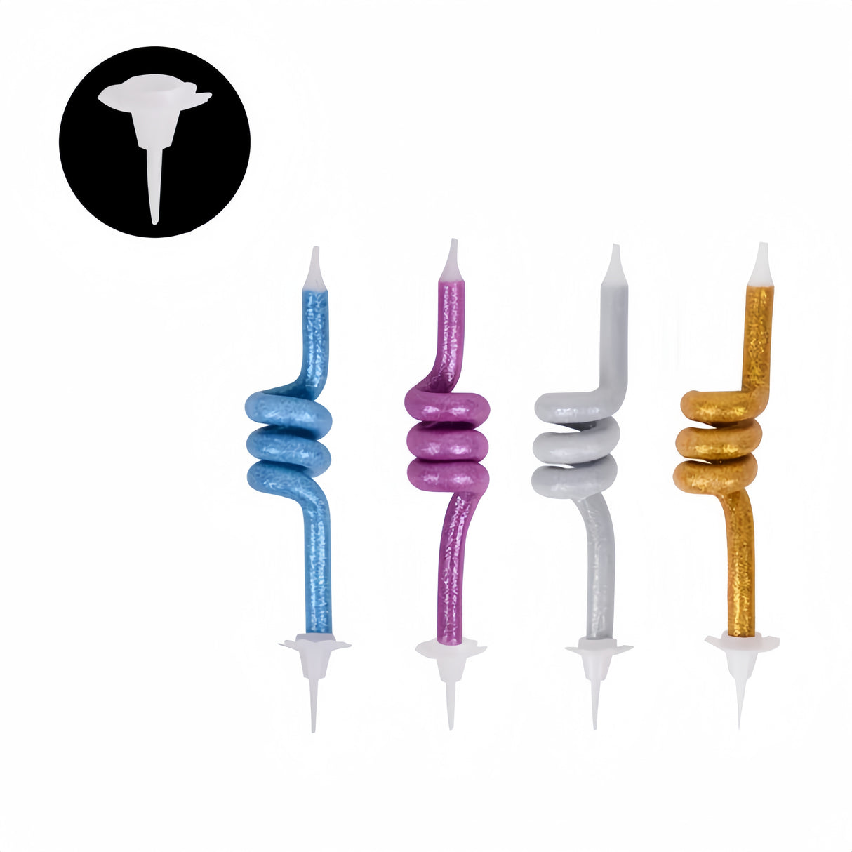 Set di 4 Pezzi Candele Spirali Glitterate Colorate