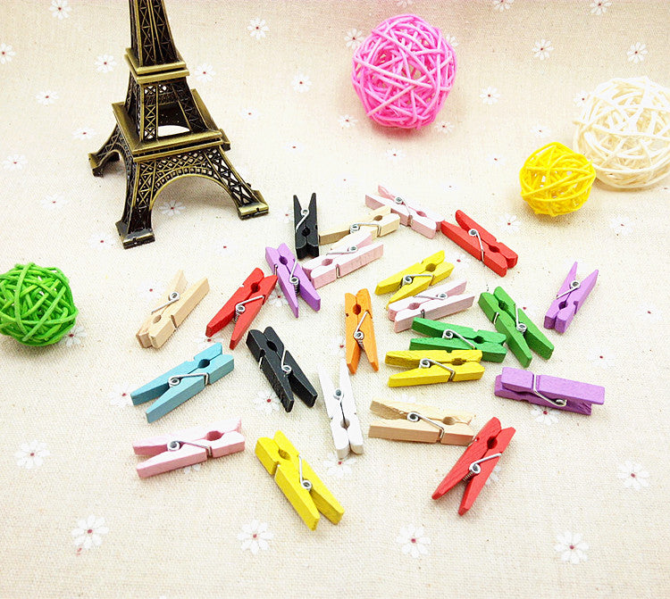 30 pezzi Mini mollette in legno MULTICOLOR 3cm