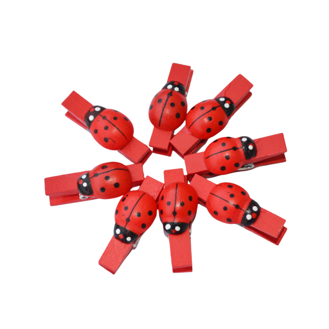 80pz mollette legno con coccinella decorative Segnaposto chiudipacco gadget