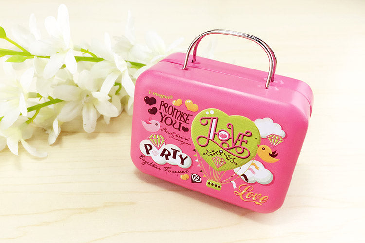 SCATOLA FORMA BAGAGLIO VALIGIA BORSA IN MATERIALE FERRO-PORTACONFETTI BOMBONIERE TEMA VIAGGIO MONDO