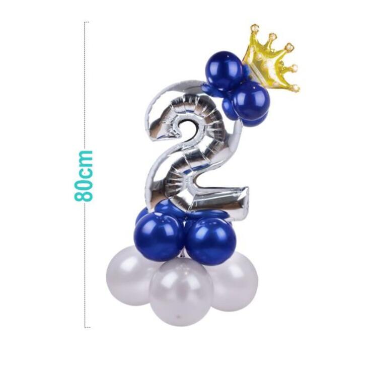 Numeri Giganti da 1-9 in Palloncino con Effetto Argento e Corona Dorata per compleanno