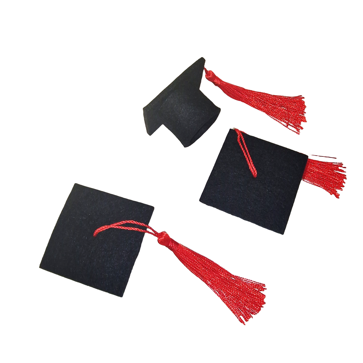 Set di 15 pezzi mini cappelli da laurea berretto dottorato con nappe rosso, decorazione per bottiglie vino bomboniere accessori