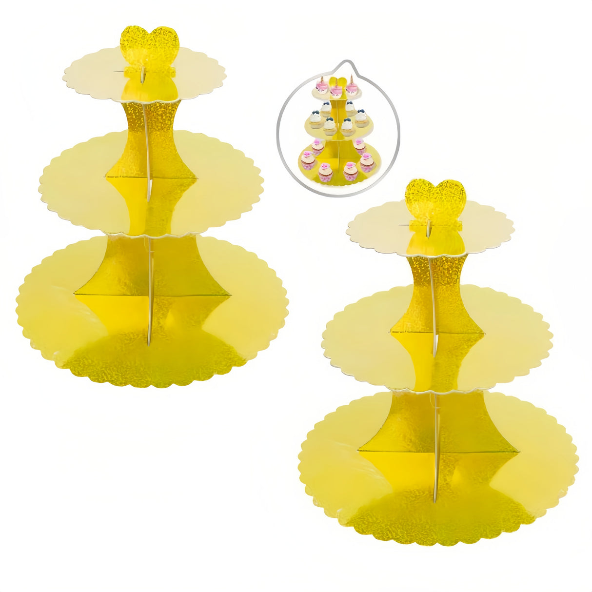 Alzate per Cupcake a 3 Piani, Set da 2 Pezzi, Colore Oro Luccido Supporti per Cupcake, Vetrina per la torta