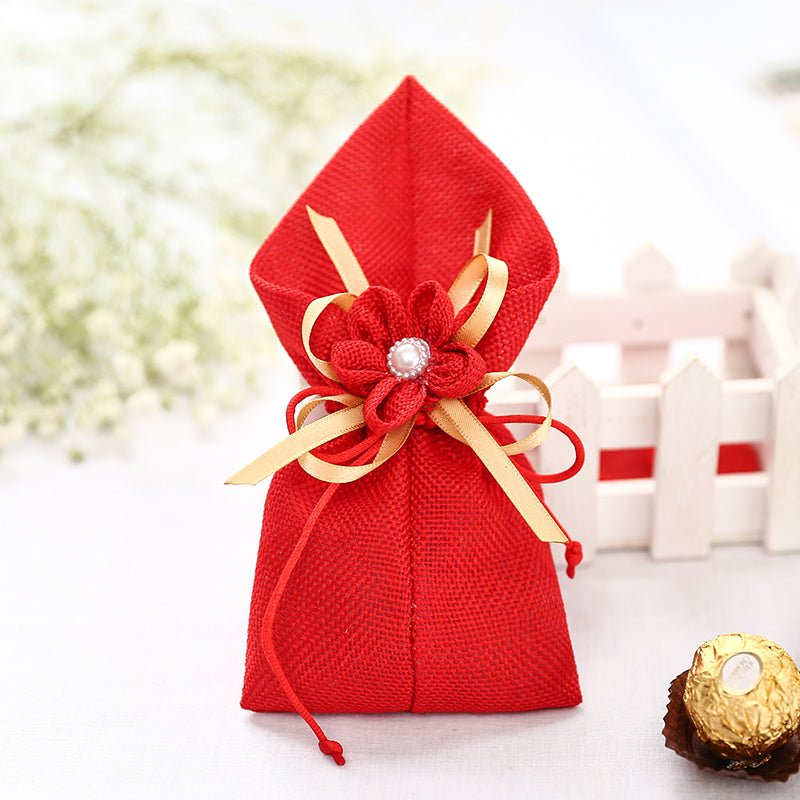 10x Sacchetti Portaconfetti Calle con Lino Tessuto Fiocco Fiore