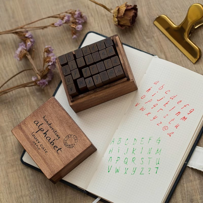 28pz stile Vintage alfabeto lettere numero simbolo timbro sigilli scatola di legno