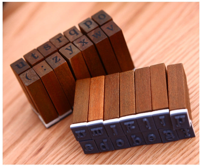 28pz stile Vintage alfabeto lettere numero simbolo timbro sigilli scatola di legno