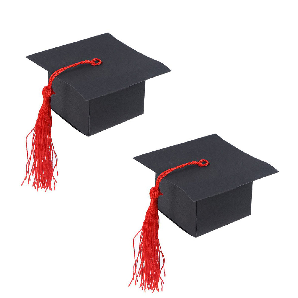 25pz Scatola Laurea Tema Bachelor Berretto con Nappe Rosso