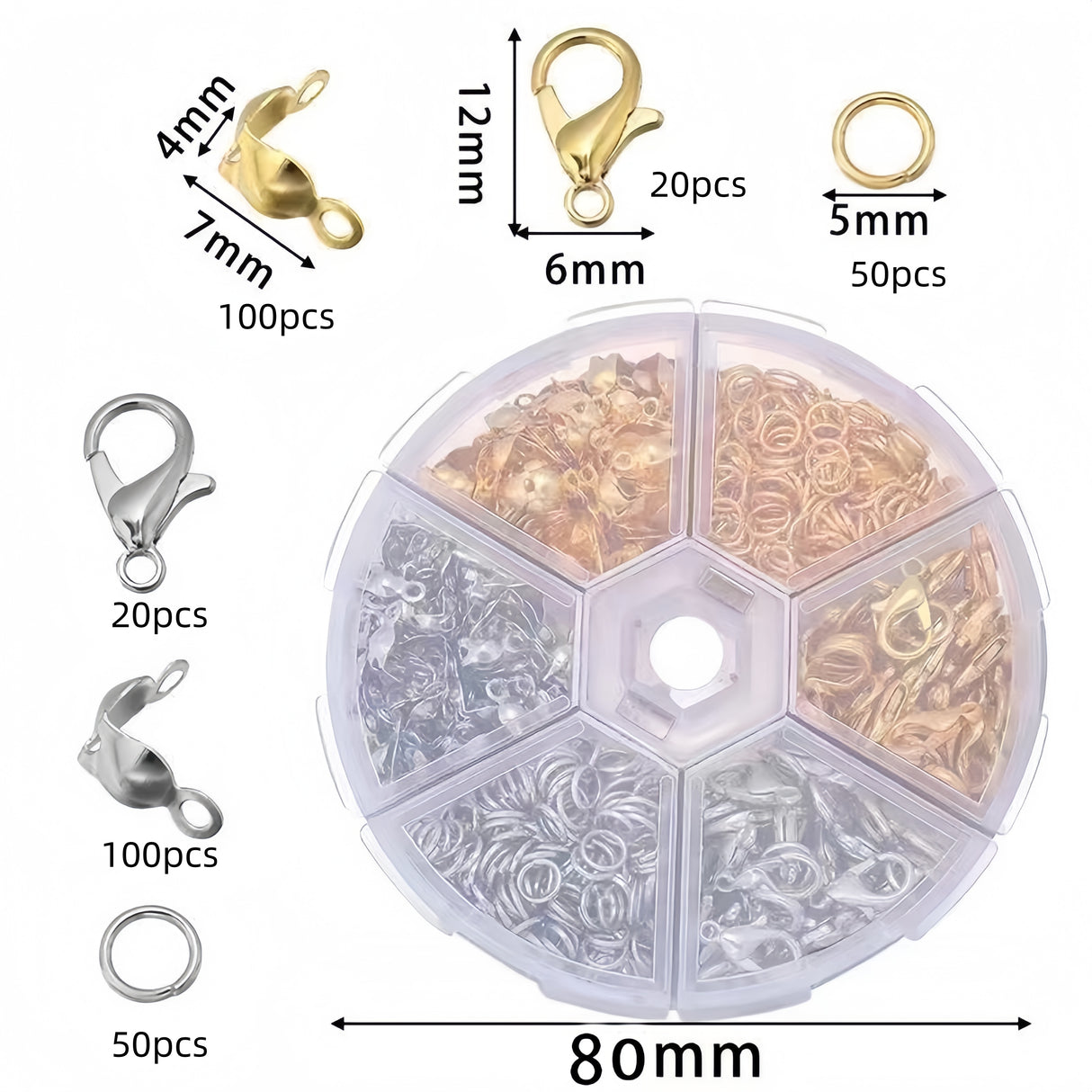 340 pezzi chiusura a moschettone, Gancetti, anelli, accessori per la Creazione di Gioielli