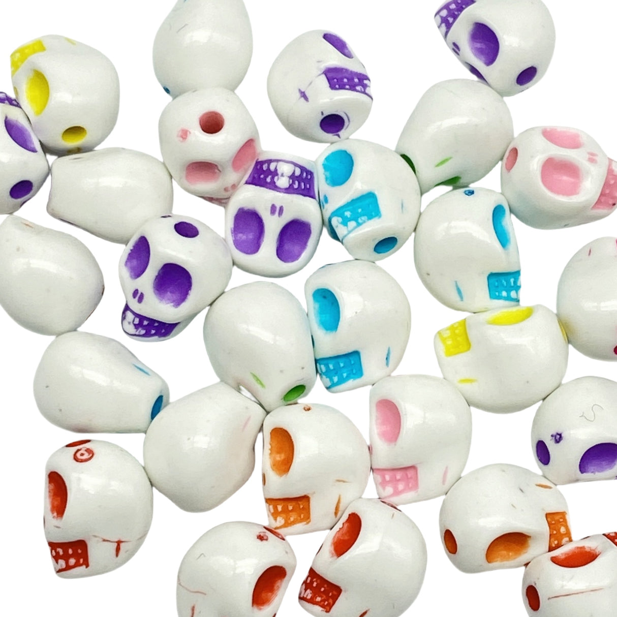 50 pezzi perline a forma di teschio in acrilico bianco colorato 8 * 10mm
