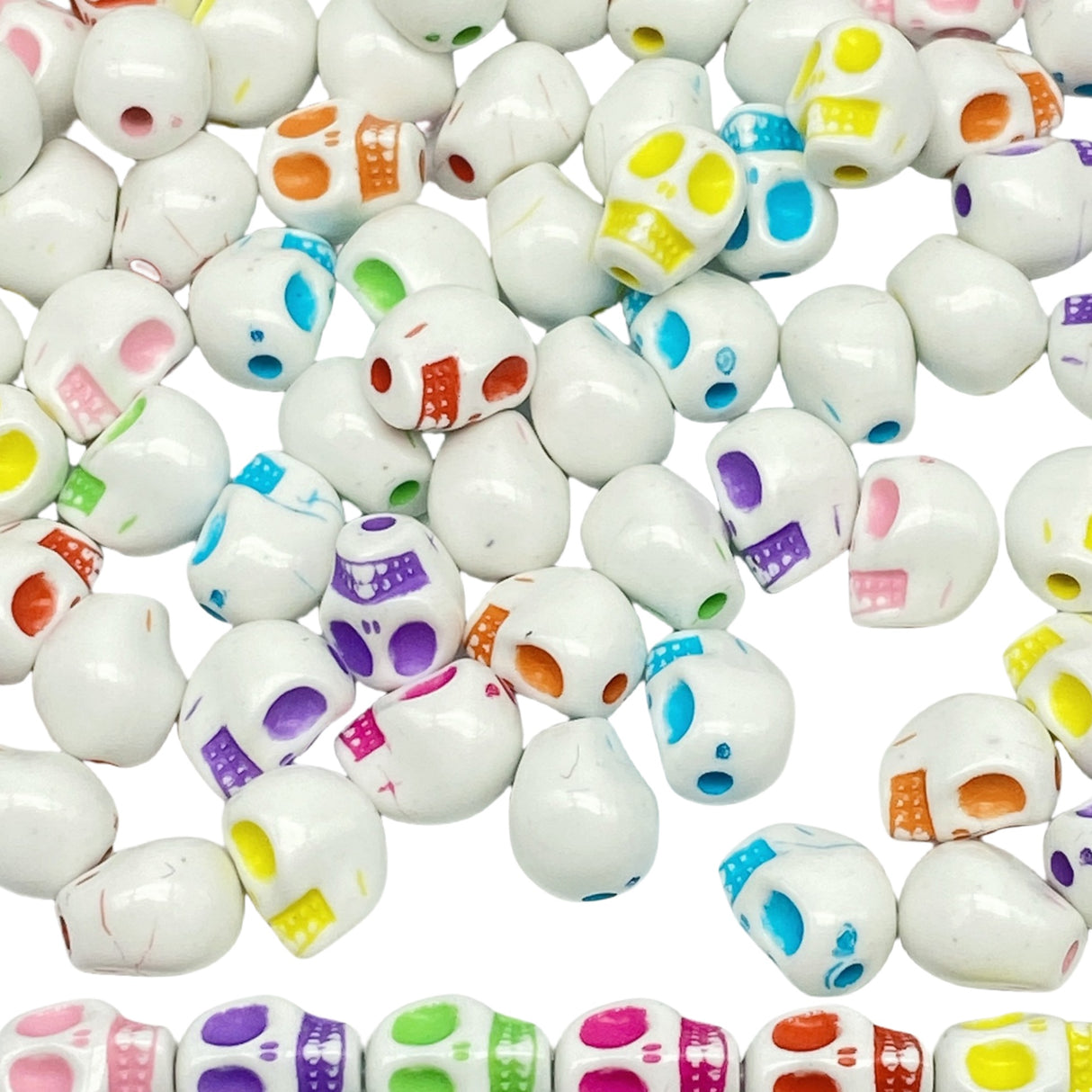 50 pezzi perline a forma di teschio in acrilico bianco colorato 8 * 10mm