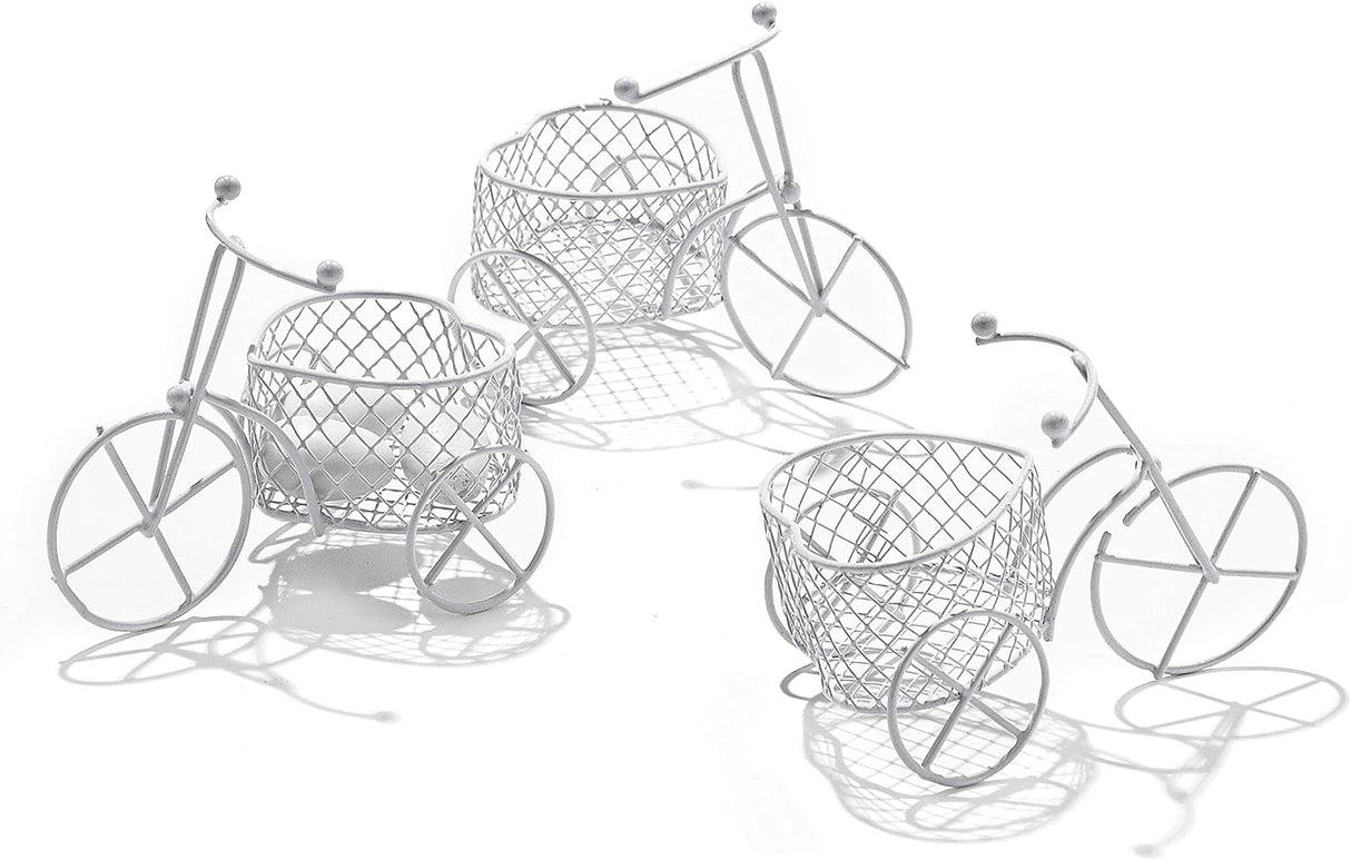 Bicicletta a Tre Ruote Cestino Forma Cuore Latta Vernice Bianco