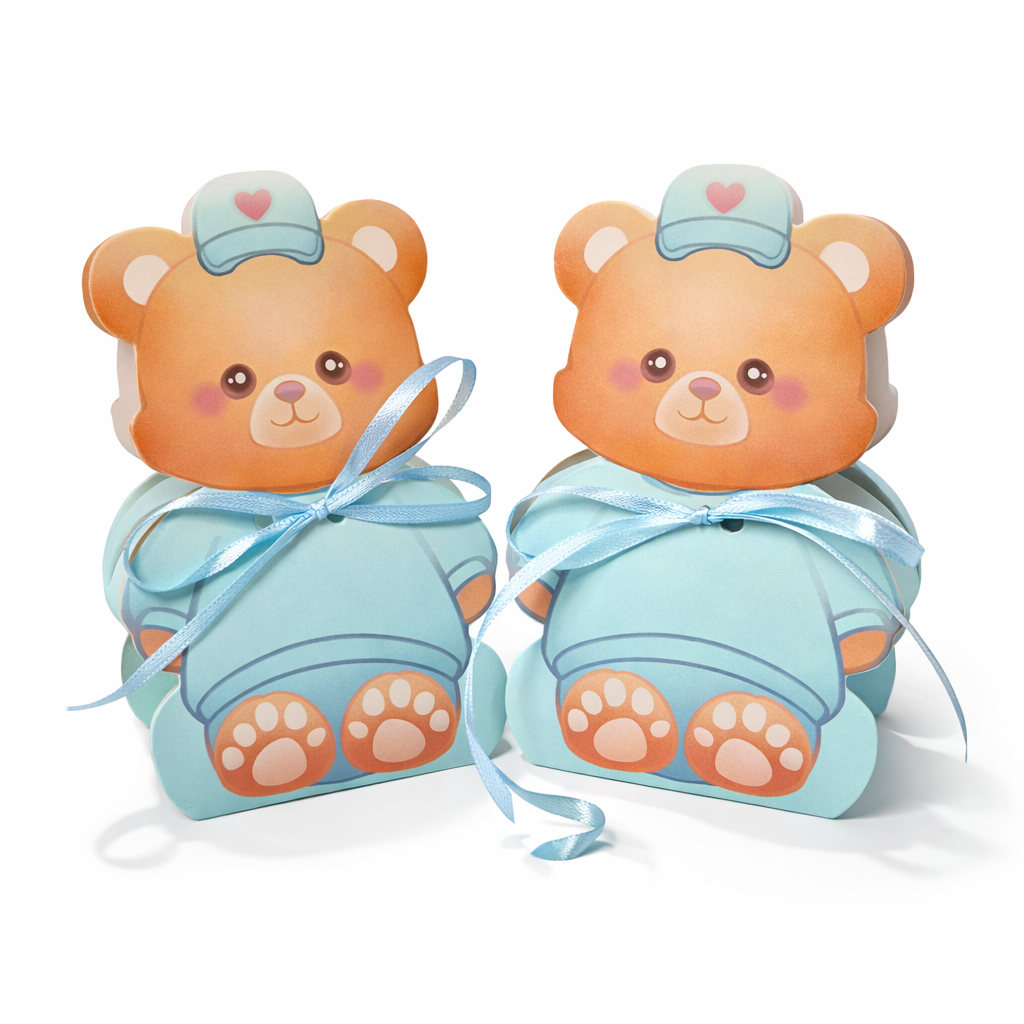 50 Pezzi Portaconfetti Orsetto Carino Cartoncino con Nastro, Bomboniere Nascita e Battesimo, Scatoline Caramelle per Baby Shower, Compleanno e Eventi