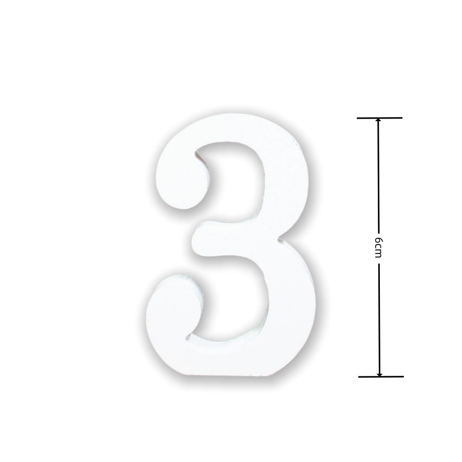 Numeri Decorativi in Legno, 0-9, Bianco, 6 cm di Lunghezza, 0.9cm di Spessore Con autoadesivi