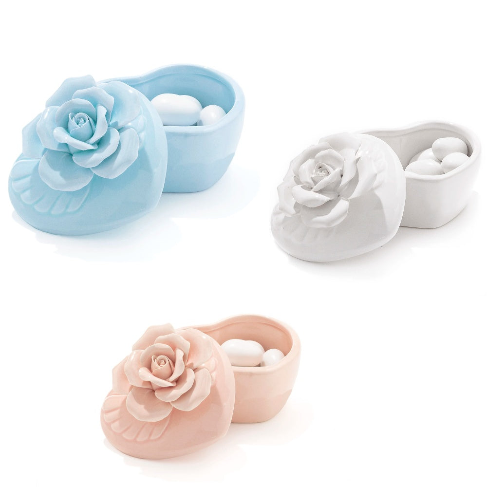 Scatola Forma Cuore In Ceramica-Portaconfetti Fiore Elegante