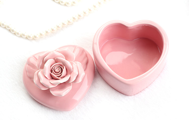 Scatola Forma Cuore In Ceramica-Portaconfetti Fiore Elegante