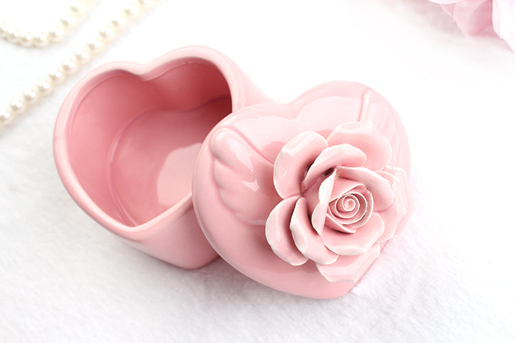 Scatola Forma Cuore In Ceramica-Portaconfetti Fiore Elegante