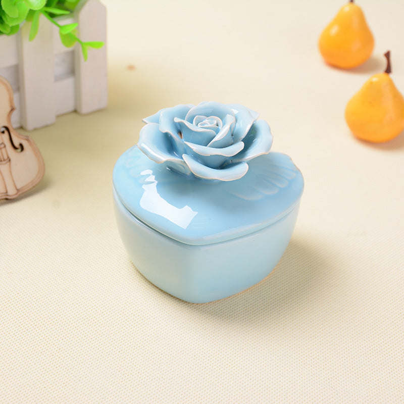 Scatola Forma Cuore In Ceramica-Portaconfetti Fiore Elegante