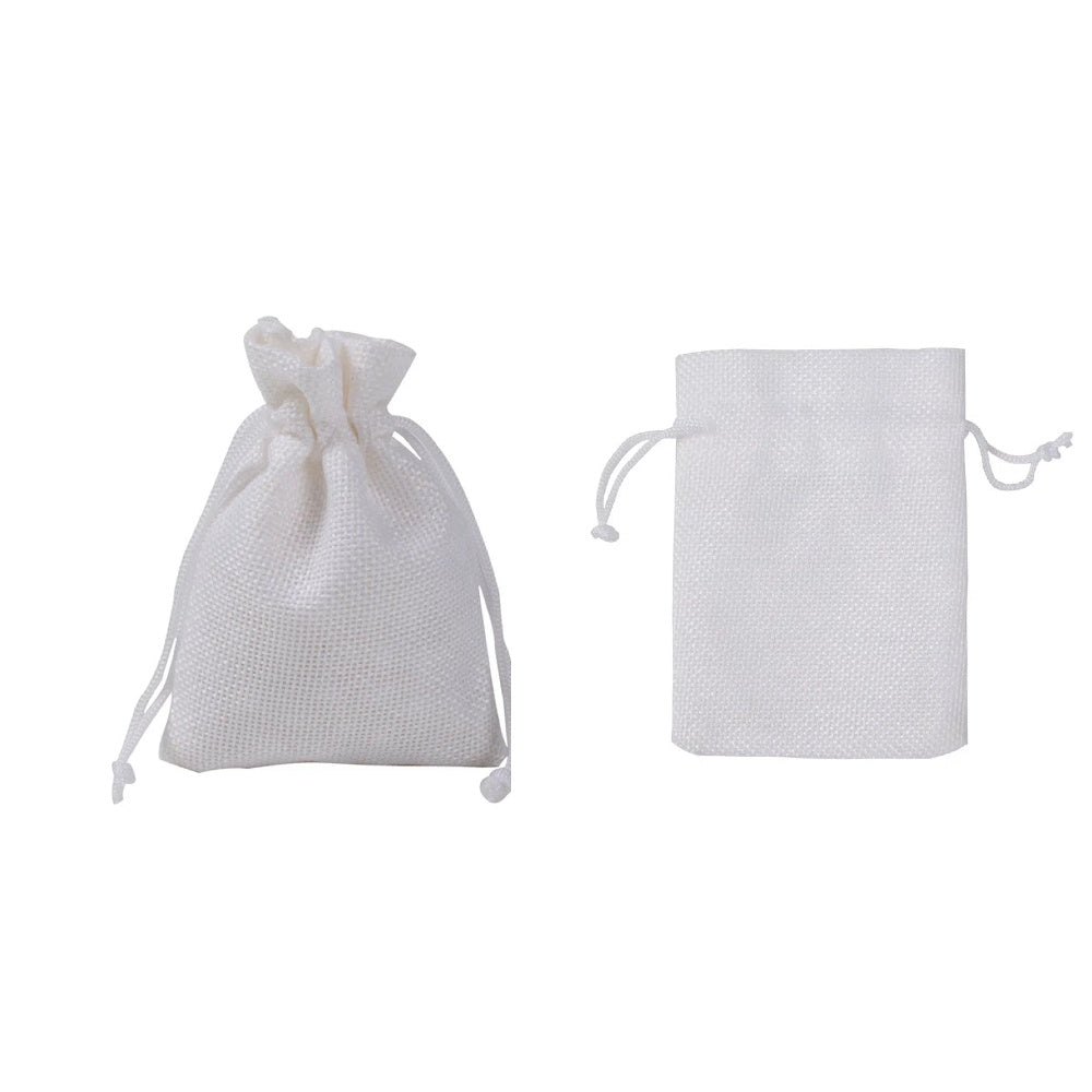 Set DI 12 PEZZI SACCHETTI IUTA BIANCHI NATURALE IN LINO 10*15cm