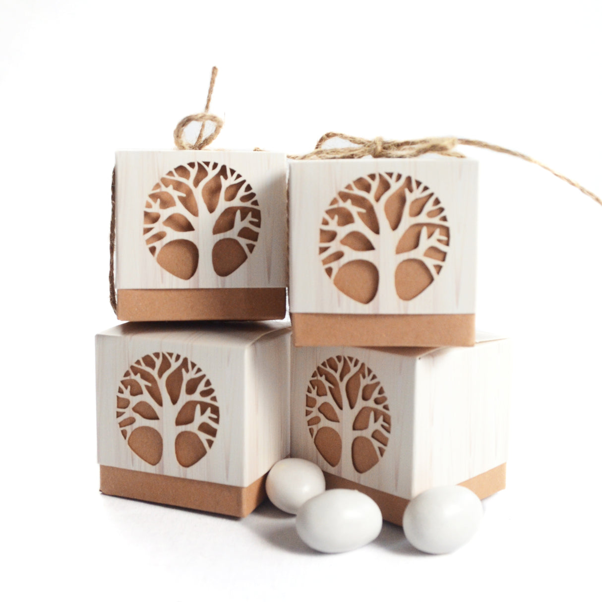 50 pezzi scatola kraft portaconfetti albero della vita con corda di canapa