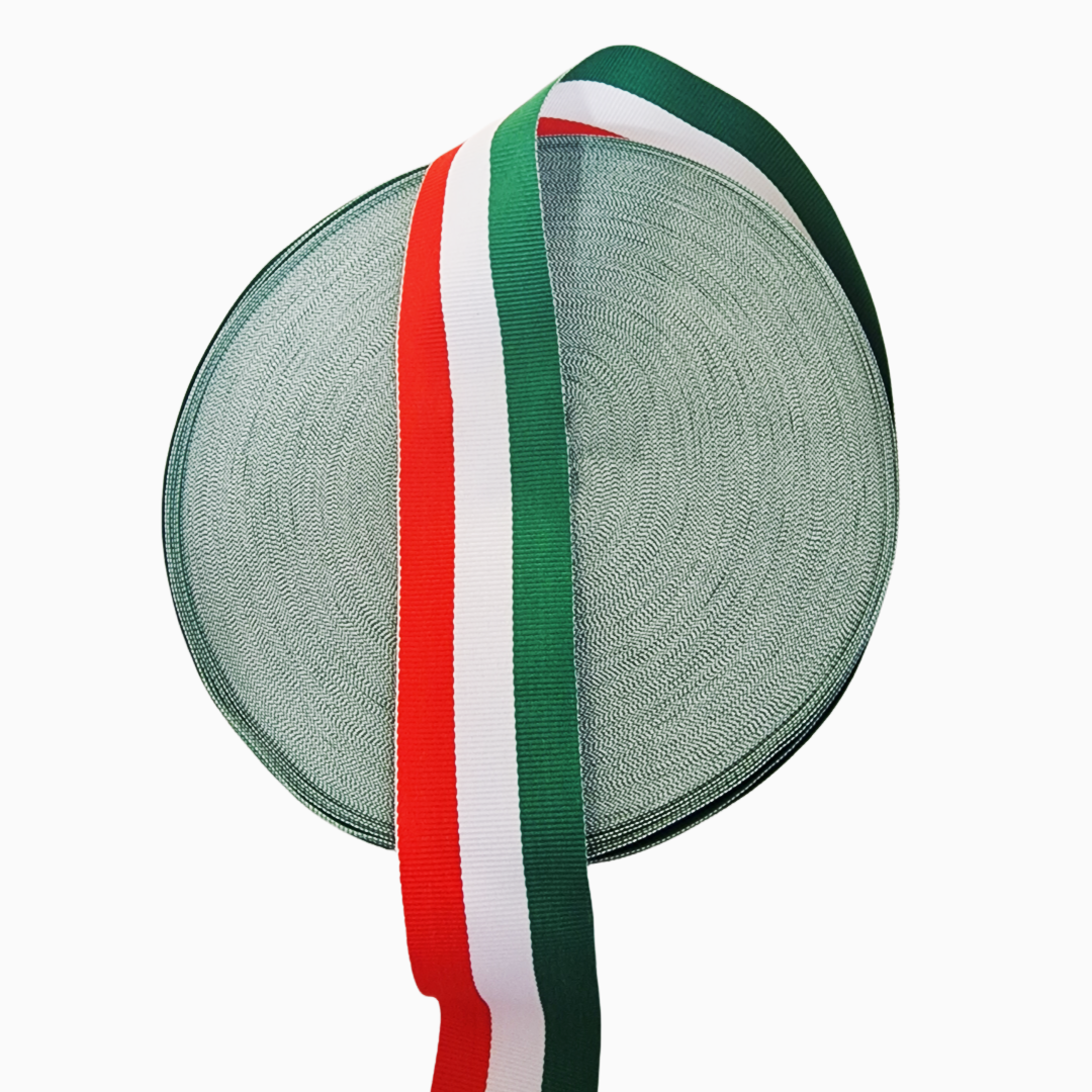 50 Metri Nastro Tricolore in Poliestere, Verde, Bianco e Rosso Larghezza