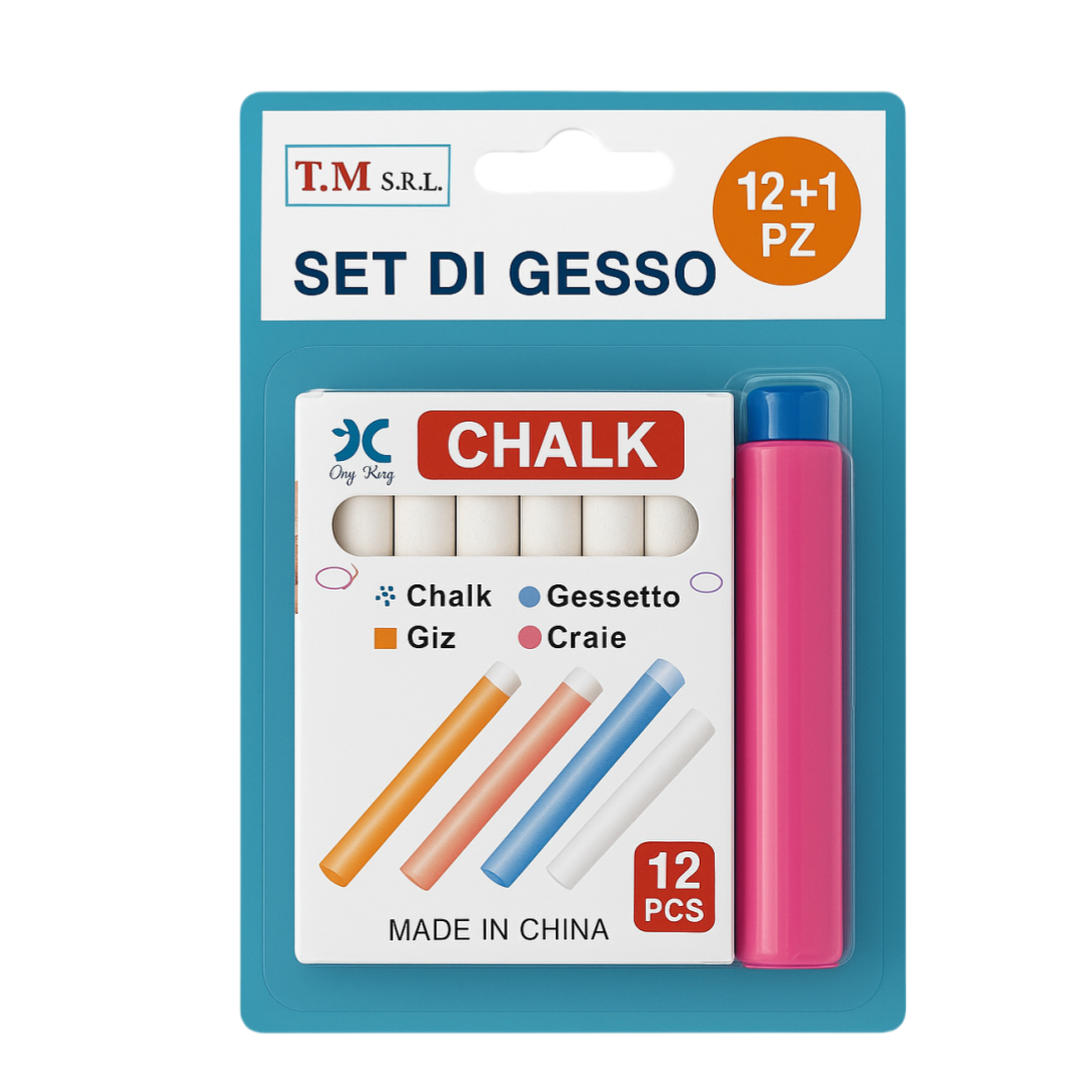 Set di Gesso 12+1 PZ - Gessetti Colorati con Portagesso - Ideale per Lavagne e Disegni Creativi