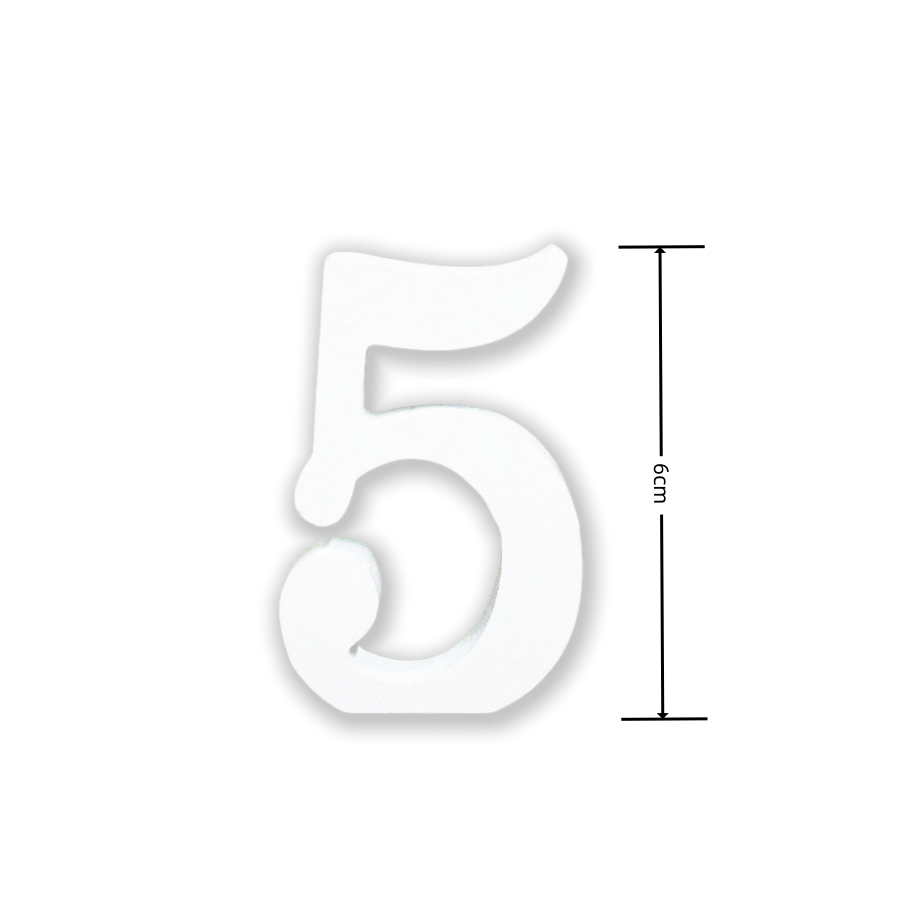 Numeri Decorativi in Legno, 0-9, Bianco, 6 cm di Lunghezza, 0.9cm di Spessore Con autoadesivi