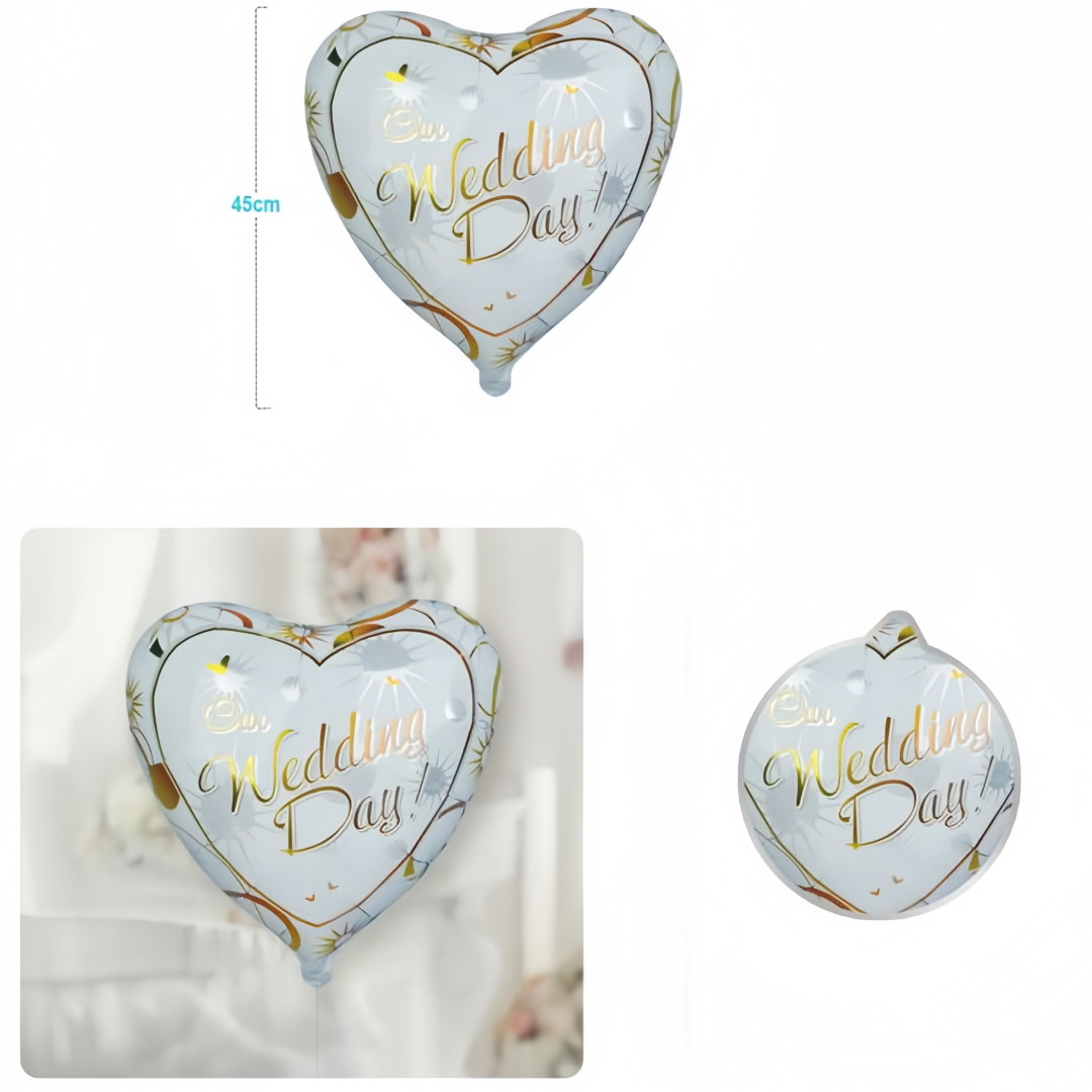 Palloncino MYLAR a Cuore "Our Wedding Day" 45cm - Decorazione Elegante per Matrimoni