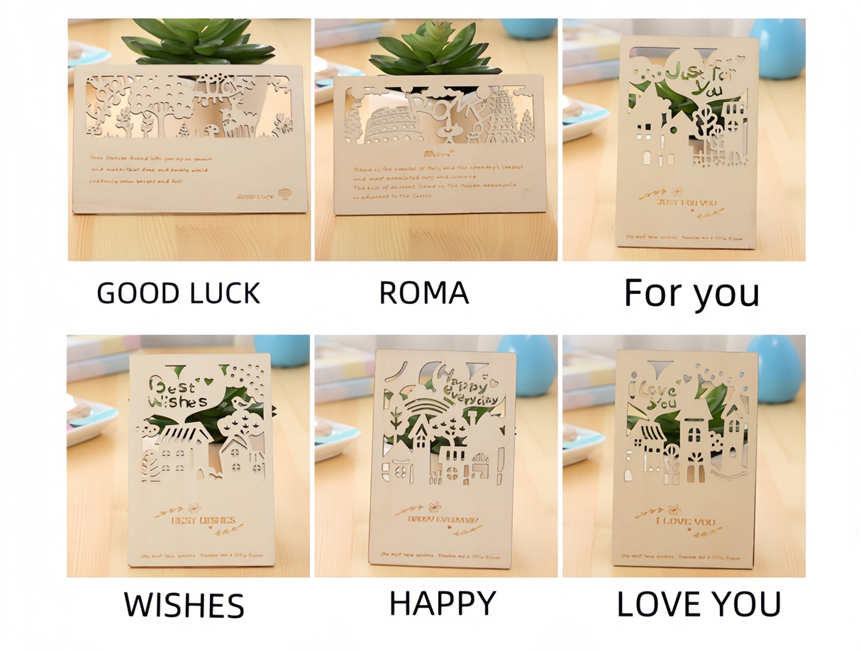 Cartolina Biglietto d'auguri Inviti Partecipazione Materiale Legno