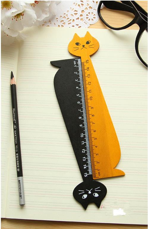 Segnalibro Righello in Legno Gatto Giallo Nero Antiage
