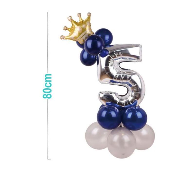 Numeri Giganti da 1-9 in Palloncino con Effetto Argento e Corona Dorata per compleanno