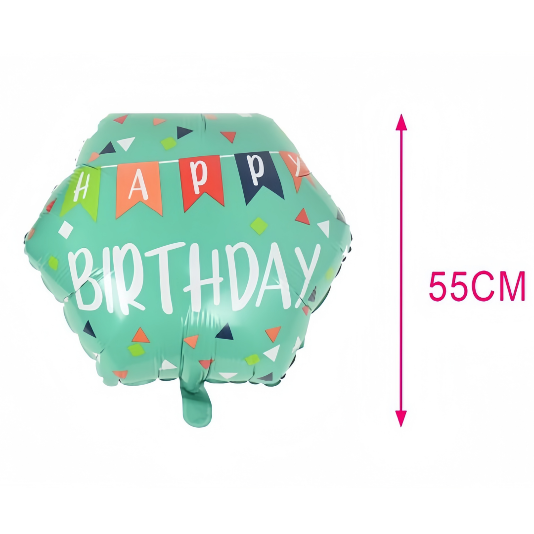 Palloncino MYLAR Verde "Happy Birthday" 55cm esagonale