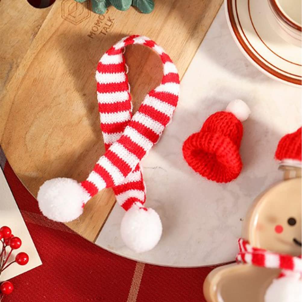 Set di Cappello Natalizia Rosso e Sciarpa a Strisce elastico lavorato a maglia, Decorazioni Natalizie per Bottiglie