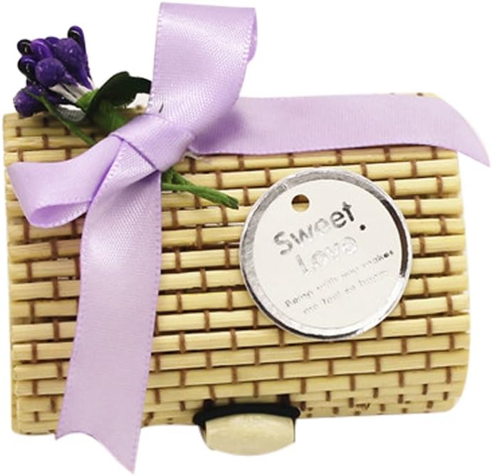 Scatola in Bamboo Legno Portaconfetti Compreso Fiore Fiocco Etichetta