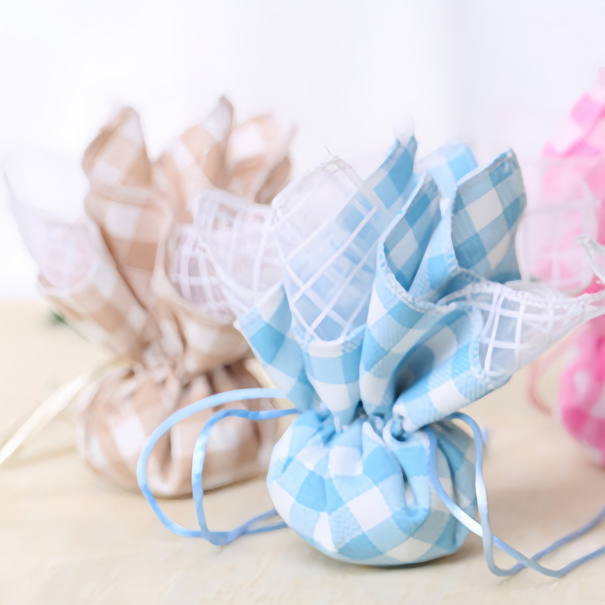 10 Sacchetti Portaconfetti Cotone Quadrata Con Tirante