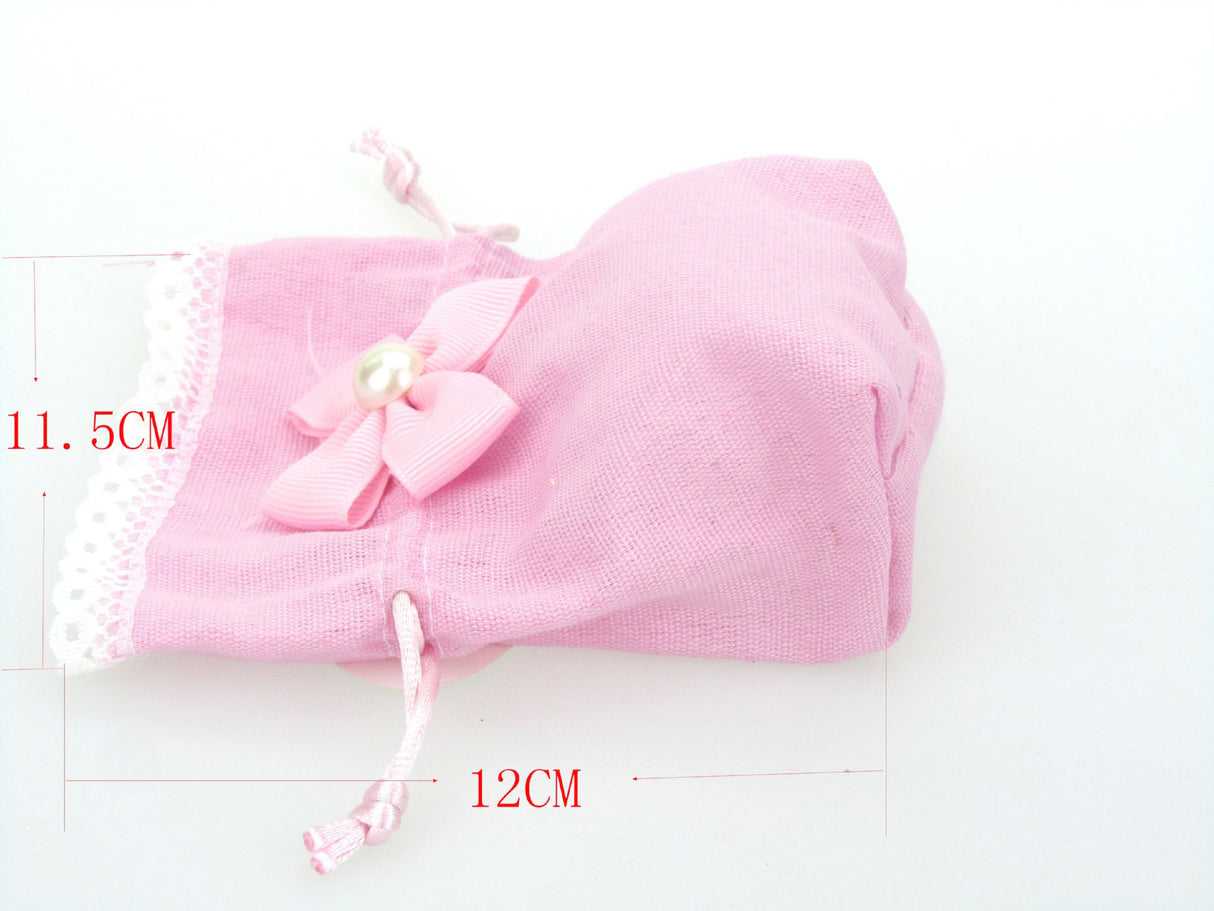 10x Sacchetti Portaconfetti con Tessuto Fiocco Perline Fiore Tirante