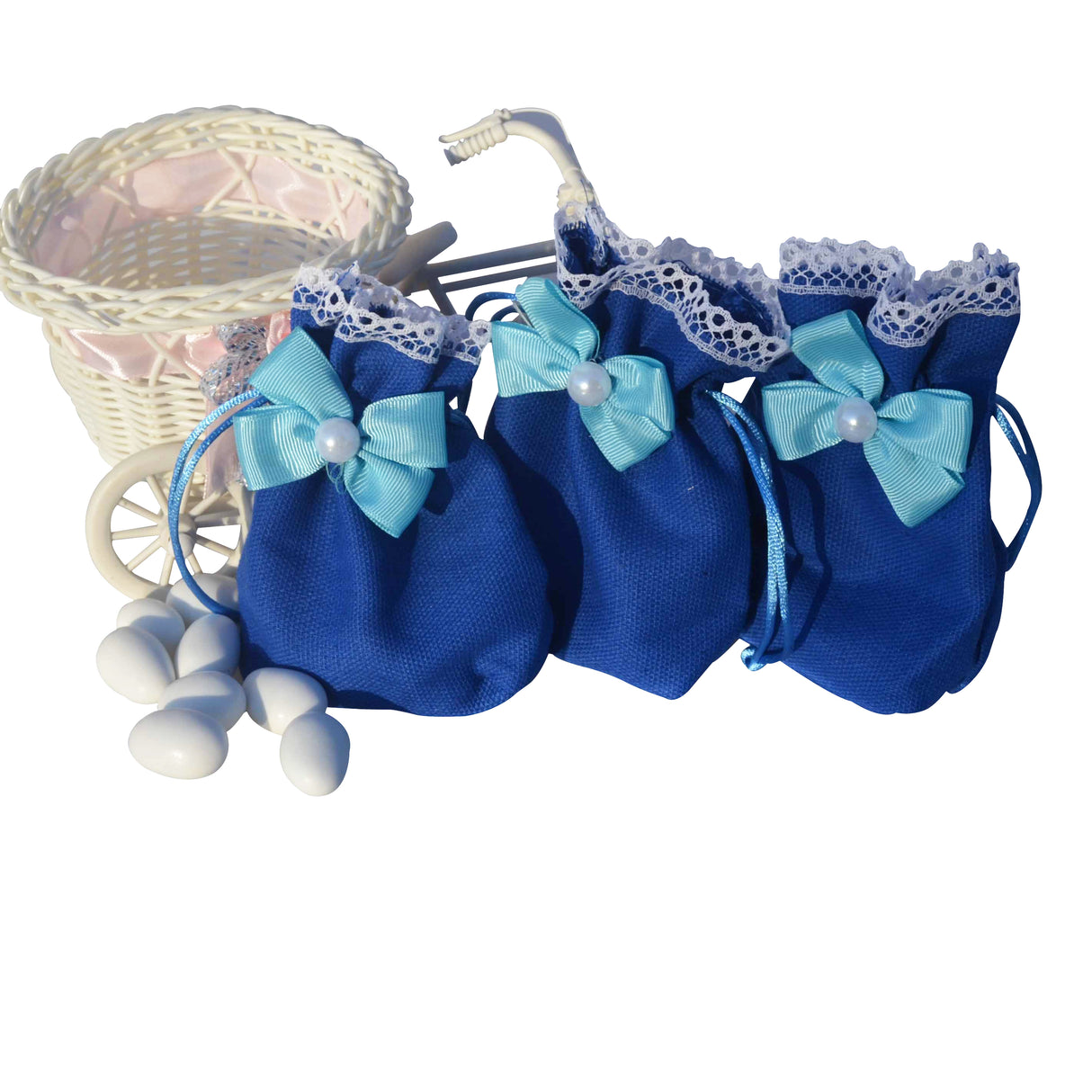 10x Sacchetti Portaconfetti con Tessuto Fiocco Perline Fiore Tirante