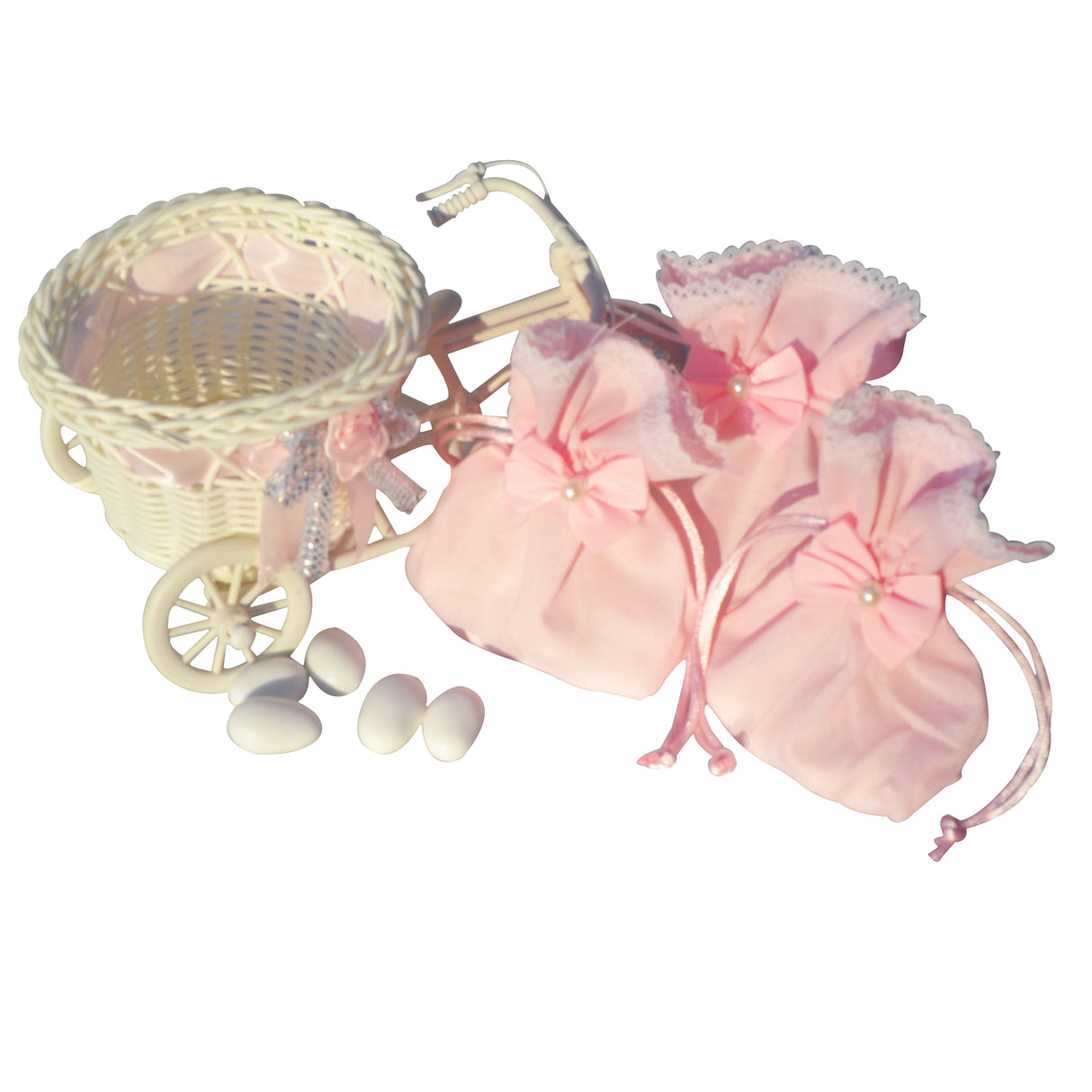 10x Sacchetti Portaconfetti con Tessuto Fiocco Perline Fiore Tirante