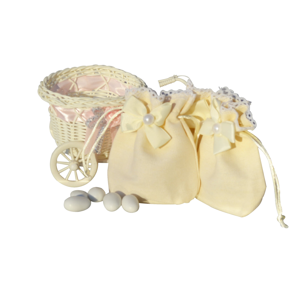 10x Sacchetti Portaconfetti con Tessuto Fiocco Perline Fiore Tirante