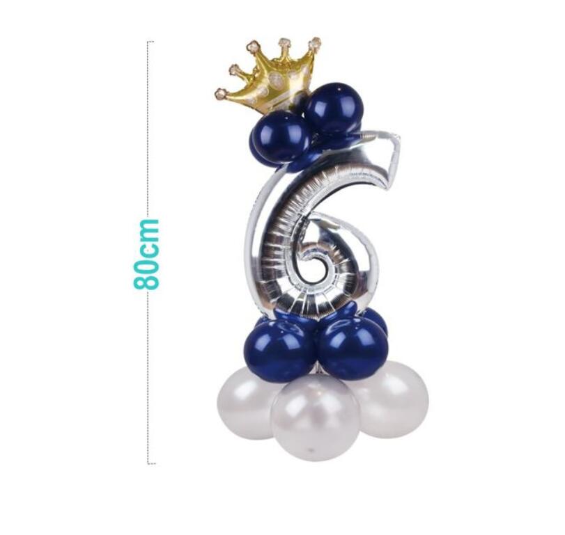 Numeri Giganti da 1-9 in Palloncino con Effetto Argento e Corona Dorata per compleanno