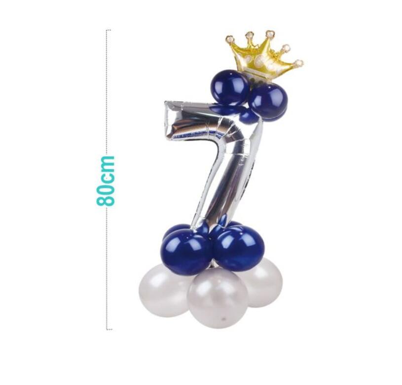 Numeri Giganti da 1-9 in Palloncino con Effetto Argento e Corona Dorata per compleanno