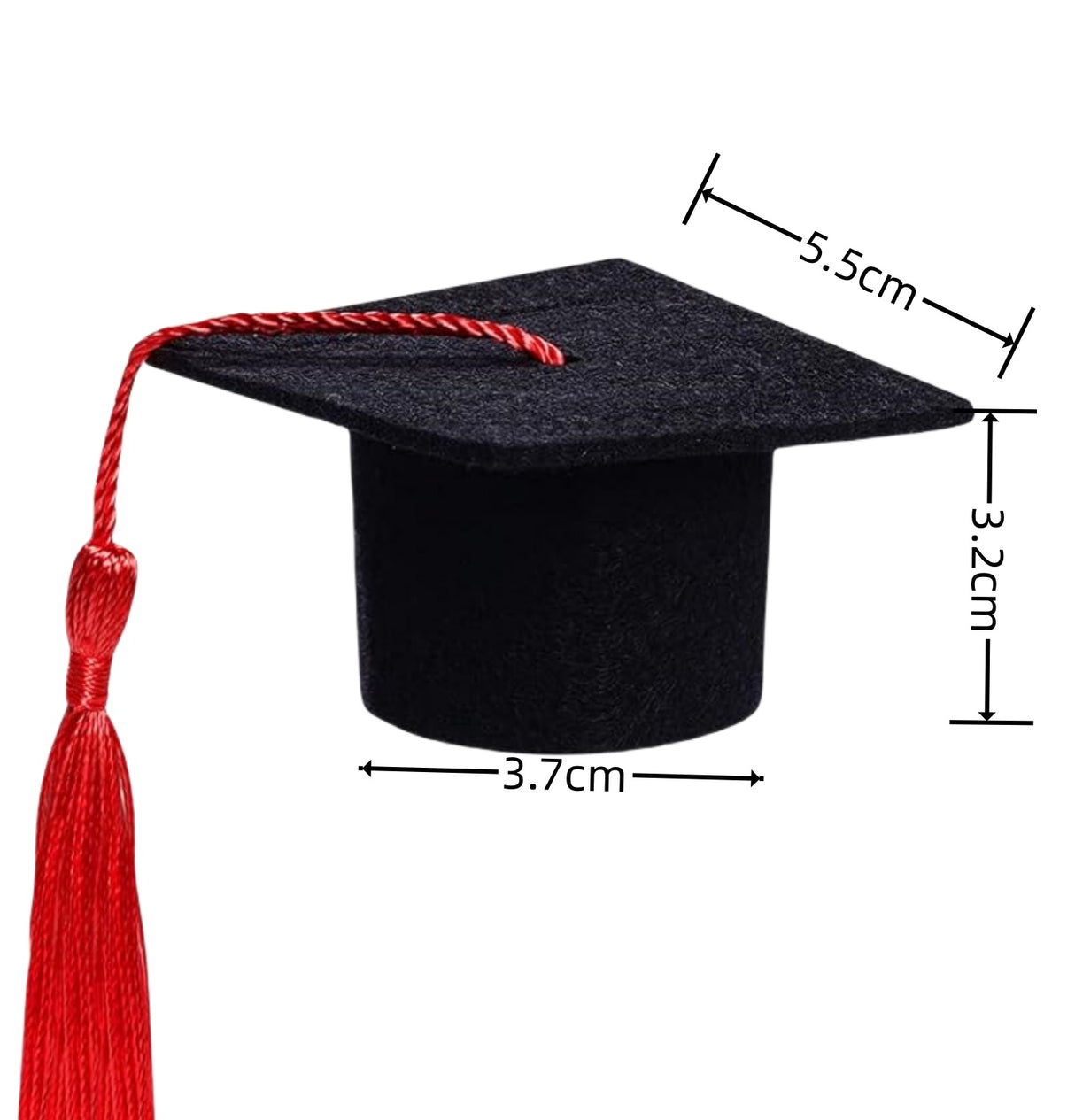 Set di 15 pezzi mini cappelli da laurea berretto dottorato con nappe rosso, decorazione per bottiglie vino bomboniere accessori