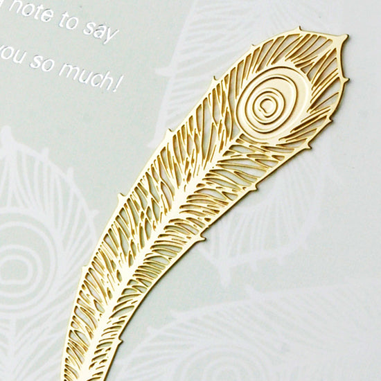 Segnalibro In Materiale Lega Sottile Piume di Pavone Oro