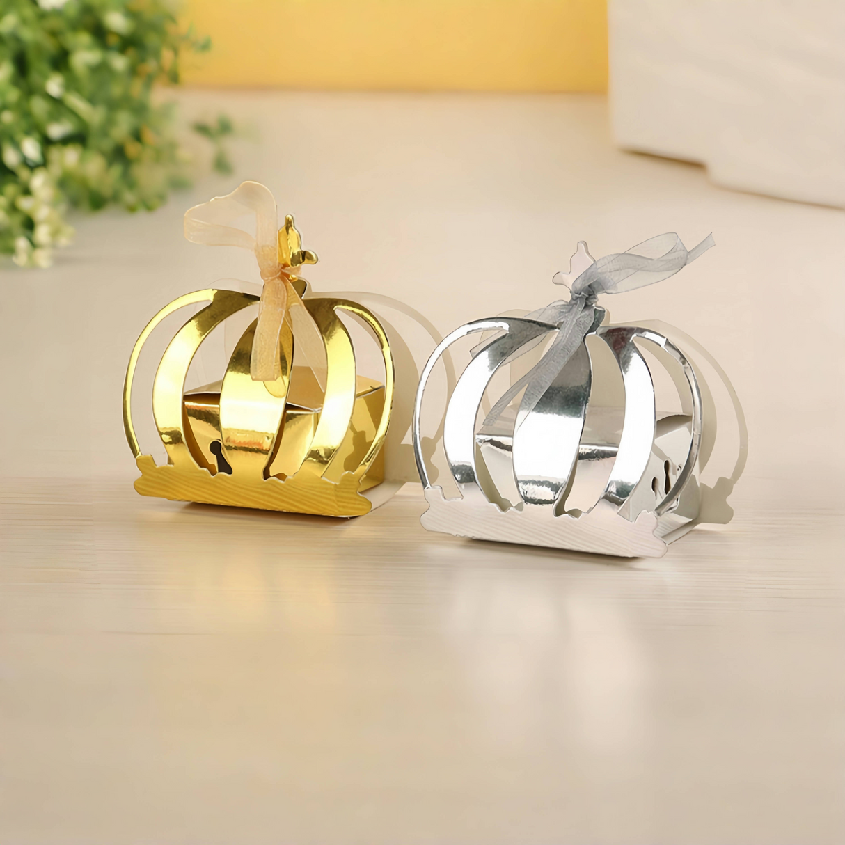 50 Scatole Corona Imperiale Portaconfetti Oro Argentato Principe