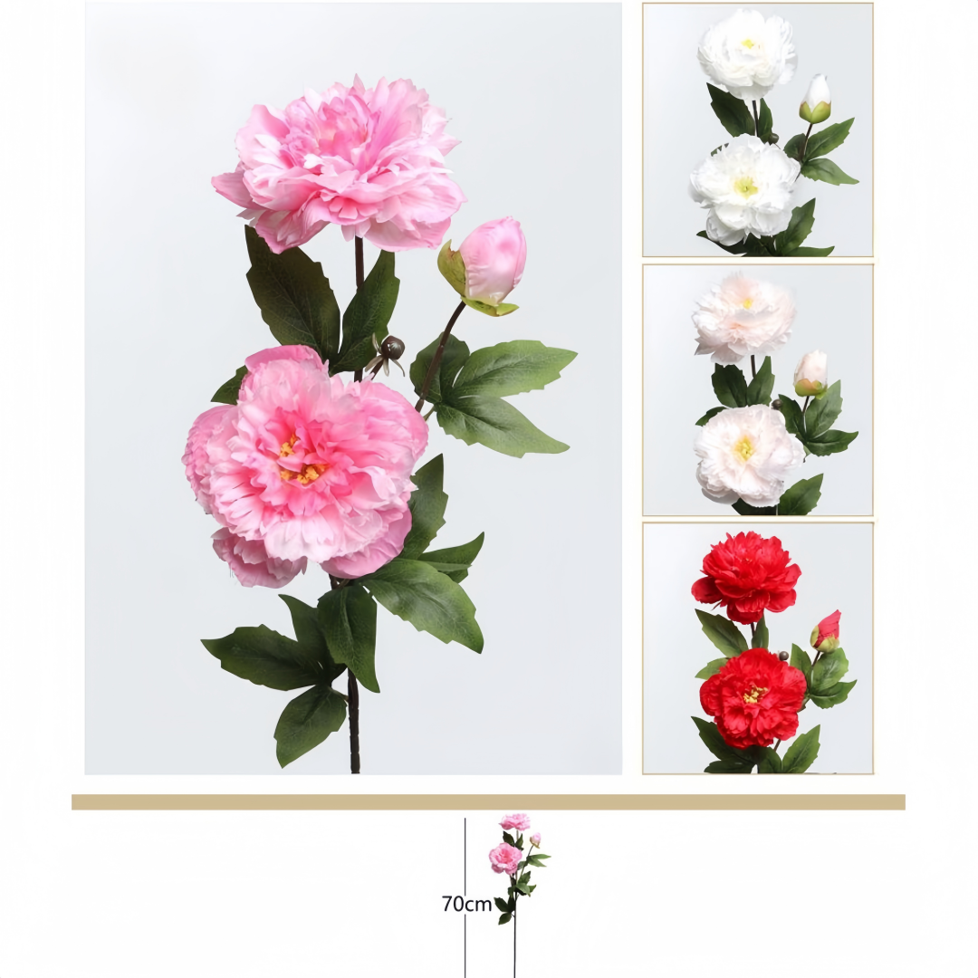 Fiore Artificiale a Stelo Lungo – Peonia con 3 Teste, 70 cm