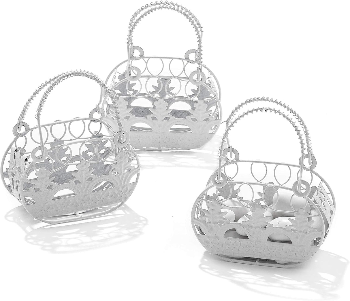 Cestino portatile con manico Materiale Latta Vernice Bianco